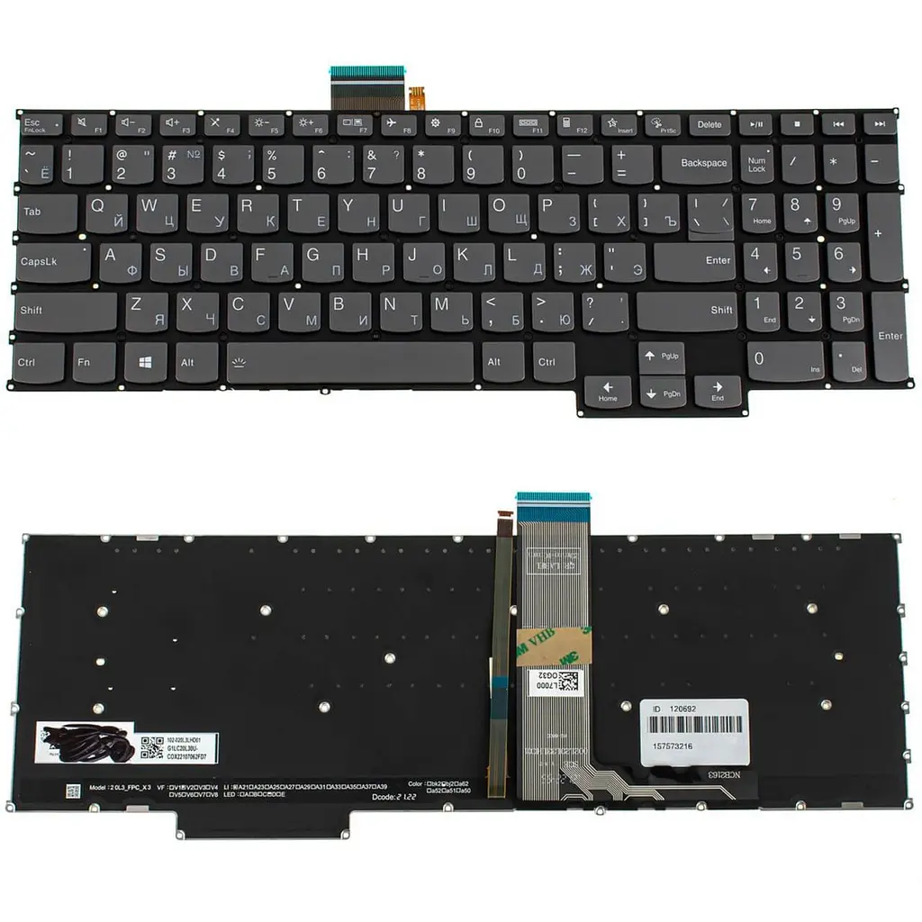Клавіатура для ноутбука LENOVO (Legion Pro: 5-16IAH10 series), ukr, чорний, без кадру, підсвічування клавіш (RGB)