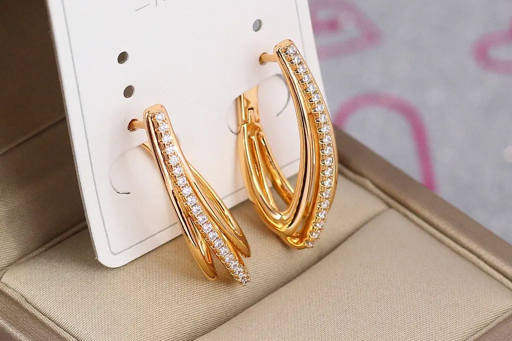 Серьги Xuping Jewelry тройная нитка 2.8 см золотистые - фото 2