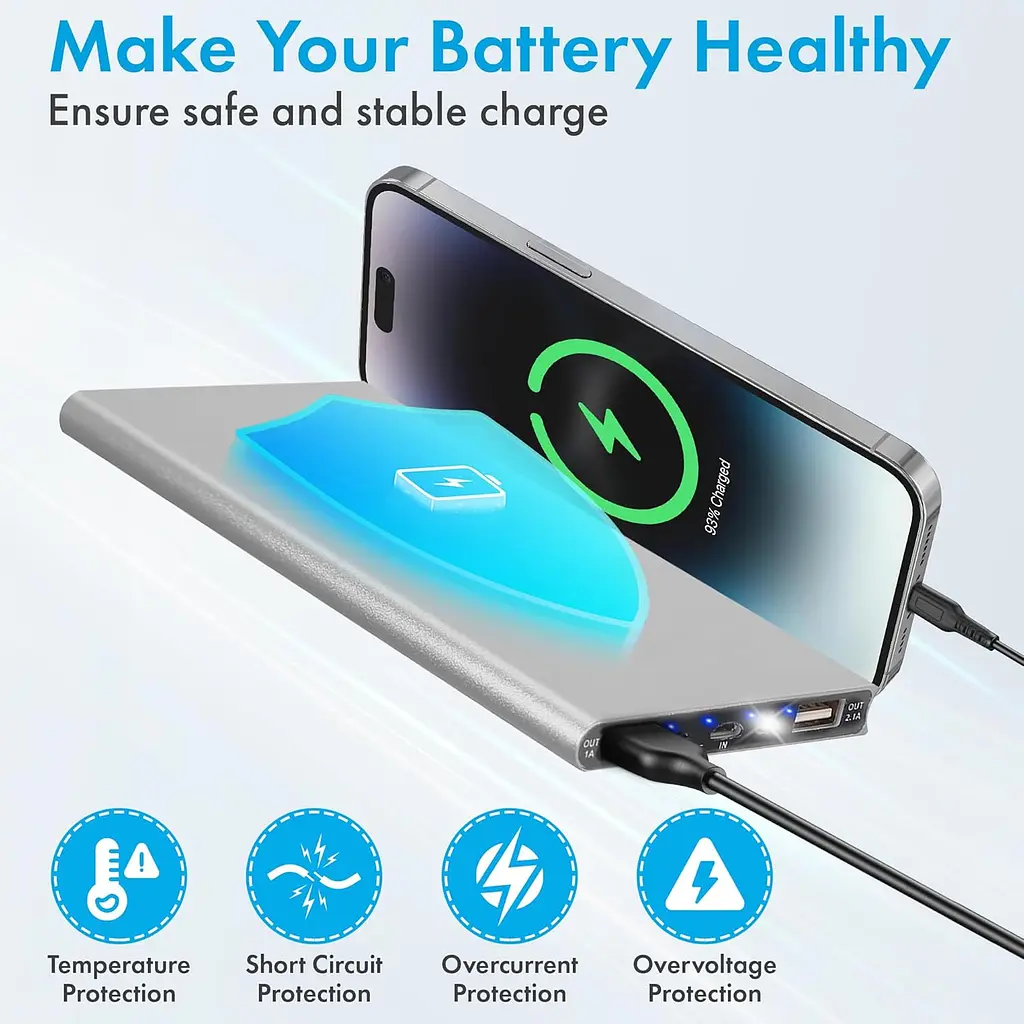 Внешний аккумулятор Power Bank 20000 mAh УМБ павербанк с фонариком LVR 018 Silver (19112) - фото 4