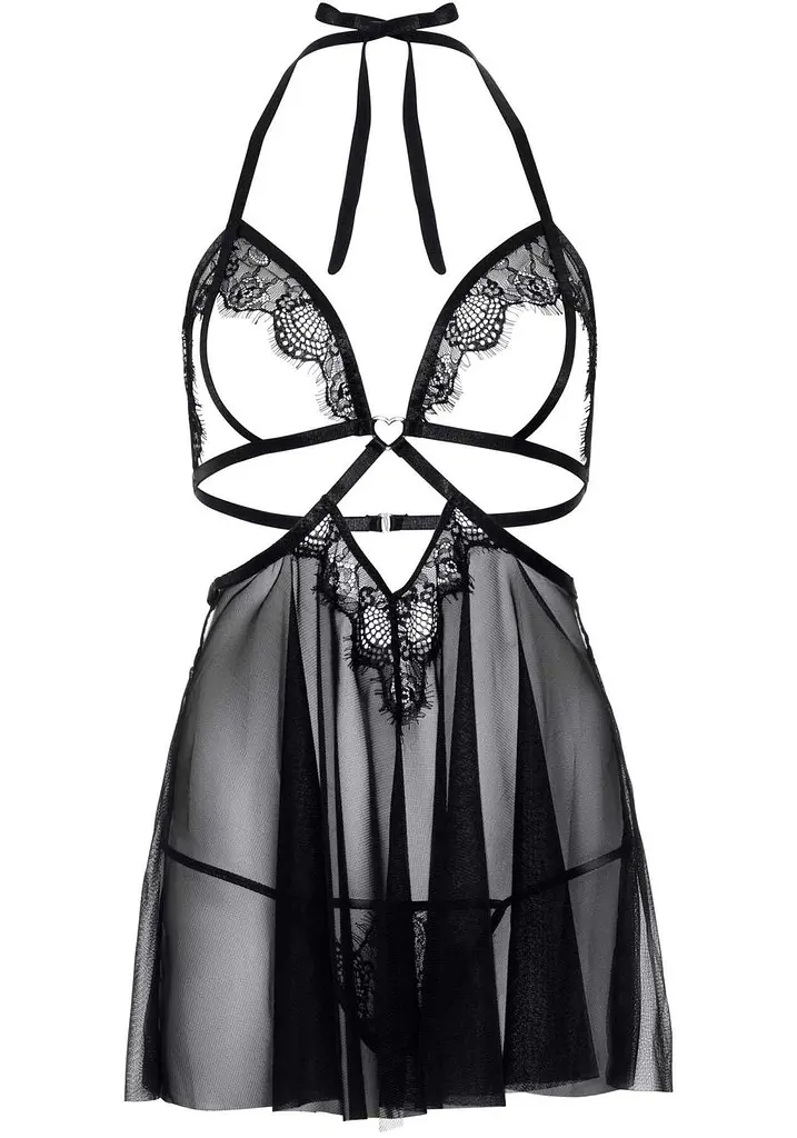 Пеньюар Leg Avenue Lace and mesh babydoll & panty Black S - фото 3