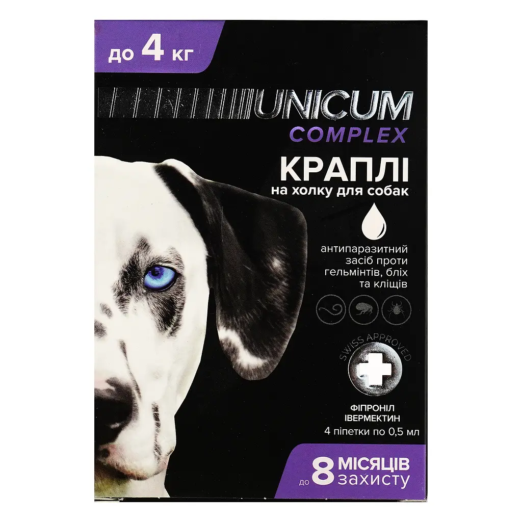 Краплі Unicum Complex Рremium від гельмінтів, бліх та кліщів для собак 0-4 кг 4 шт. (UN-031) - фото 3