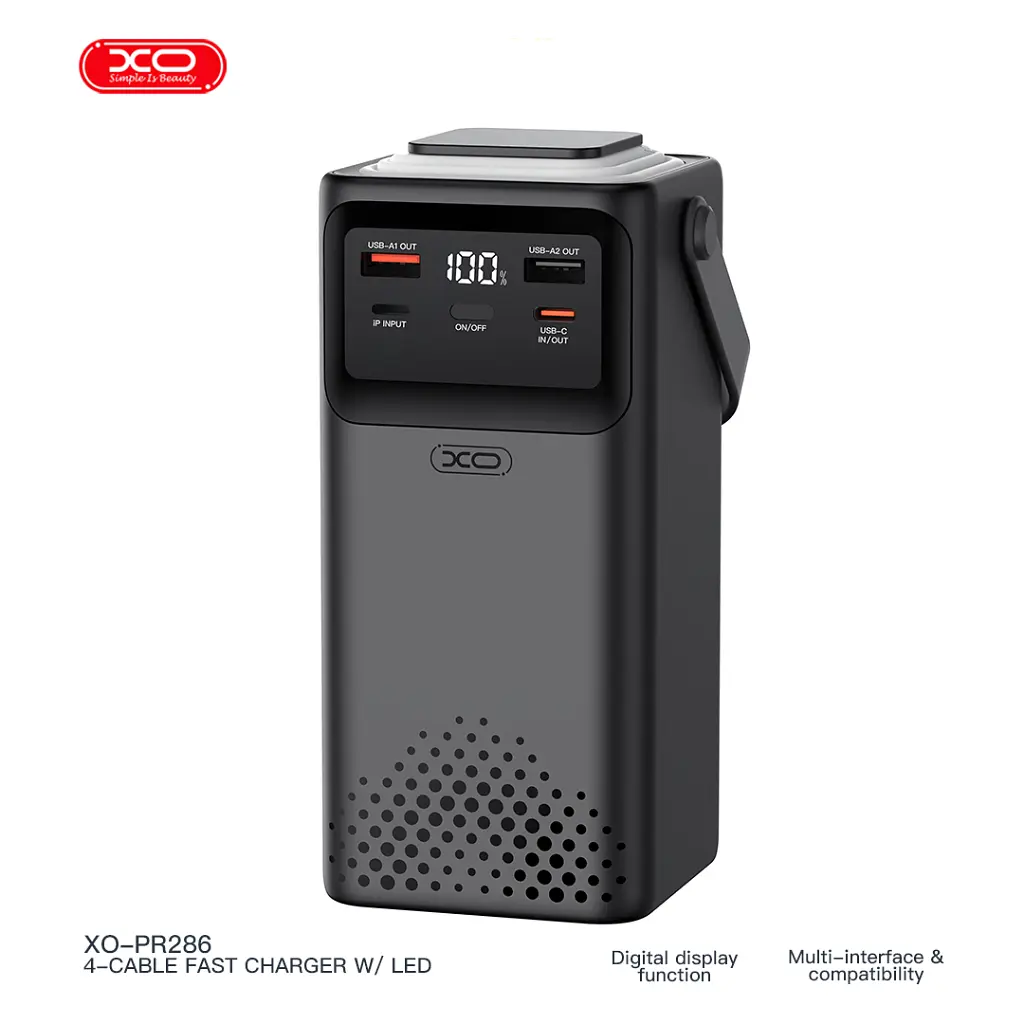 Батарея універсальна XO 50000 мА·год, PD/20 Вт, QC/22.5 Вт, Lamp, чорна (XO-PR286-BK) - фото 2