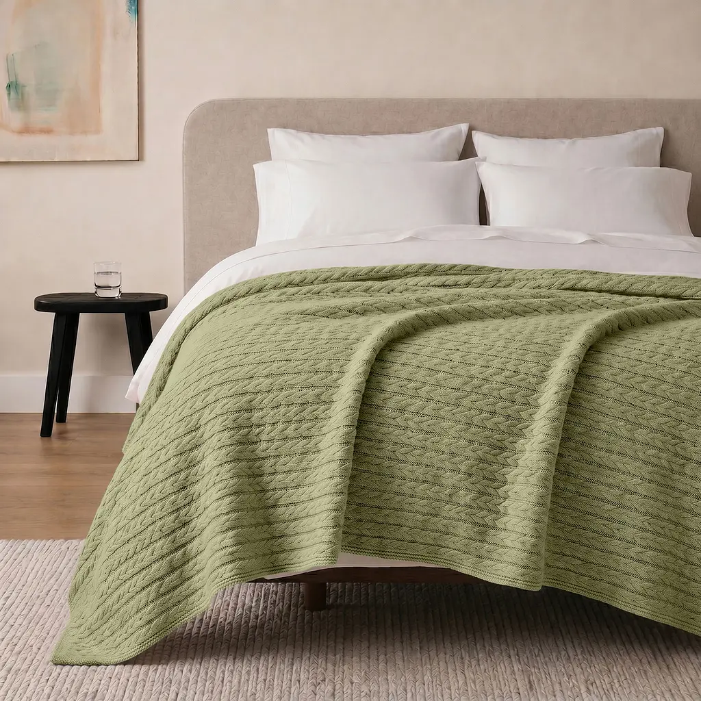 Плед покривало Cosas Olive Knitted Braid 230х240 см косичка (Blanket_76Olive_KnittedBraid_230x240) - фото 2