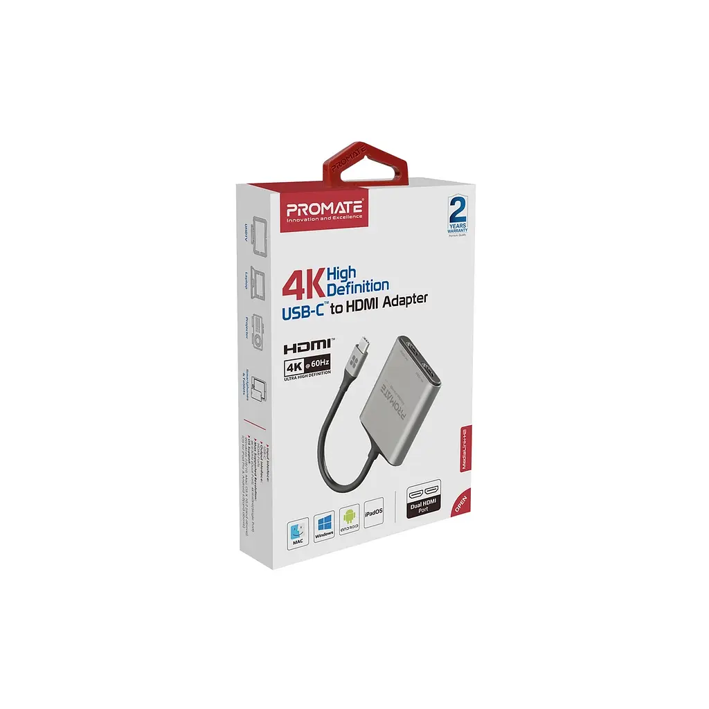 Перехідник USB-C to 2xHDMI 4K Promate (medialink-h2.grey) - фото 2