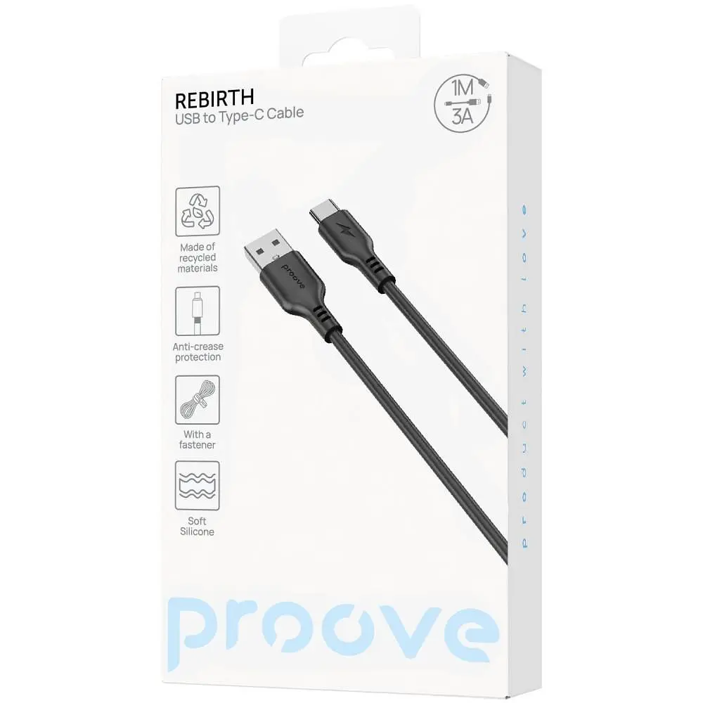 Кабель Proove Rebirth USB to Type-C 3A (1m) black - фото 3
