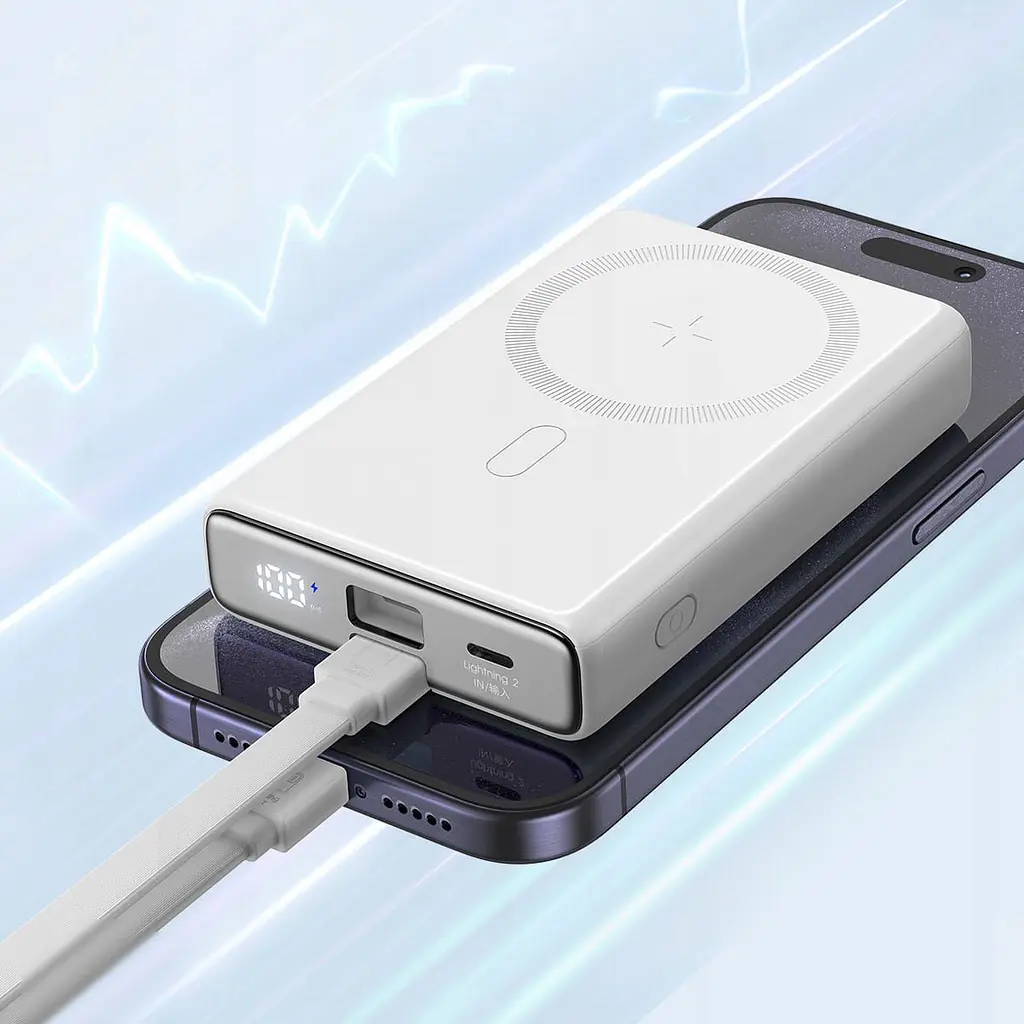 Універсальна мобільна батарея Joyroom Magnetic Wireless 10000mAh JR-PBM01 20W QC USB-C In/Out White (6941237112545) - фото 4