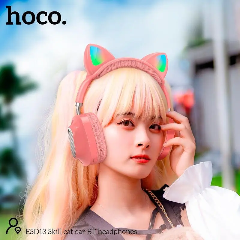 Навушники бездротові Hoco ESD13 Skill cat ear котячі вушка рожеві - фото 4