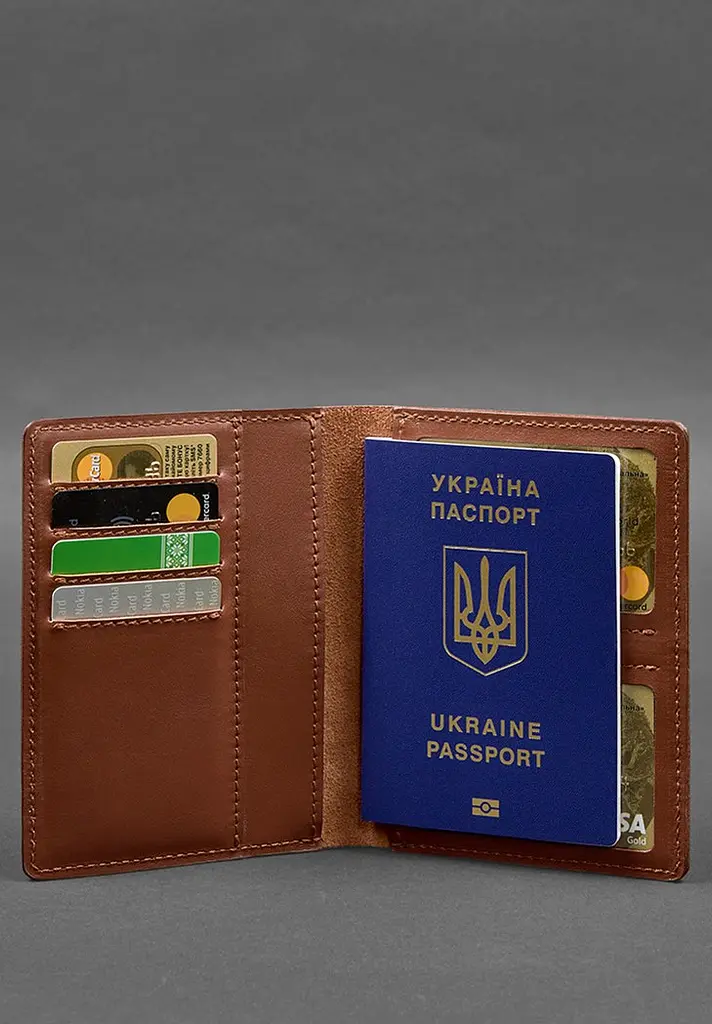 Шкіряна обкладинка-органайзер для документів 6.1 світло-коричневий краст - фото 6
