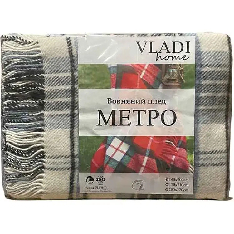Плед VLADI 140х200 напіввовняний "Метро" біл-сір.блакитн-т.-син.