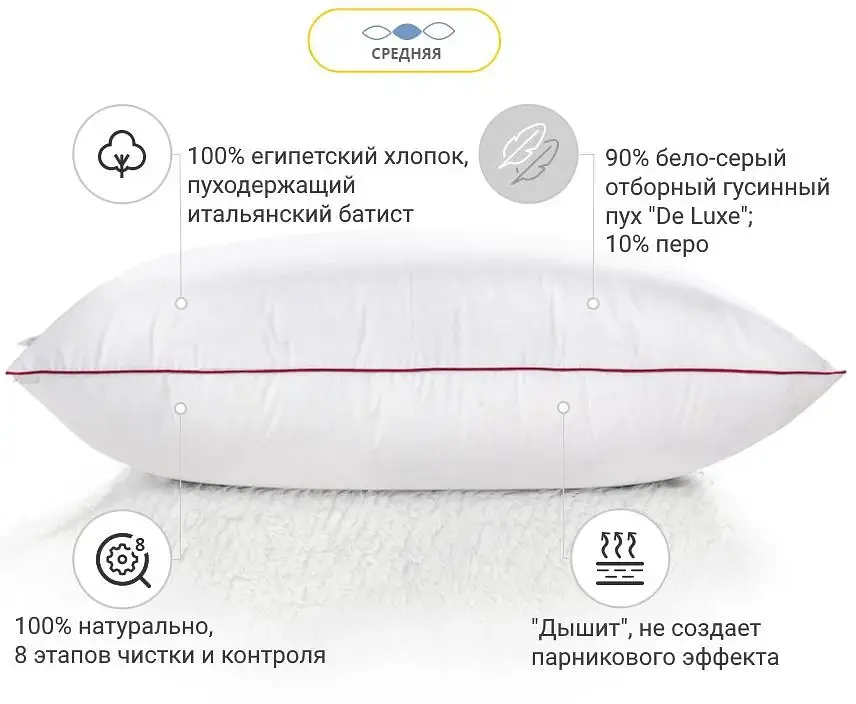 Подушка пуховая MirSon Raffaello 101 средняя 70x70 см (2200000007186) - фото 3