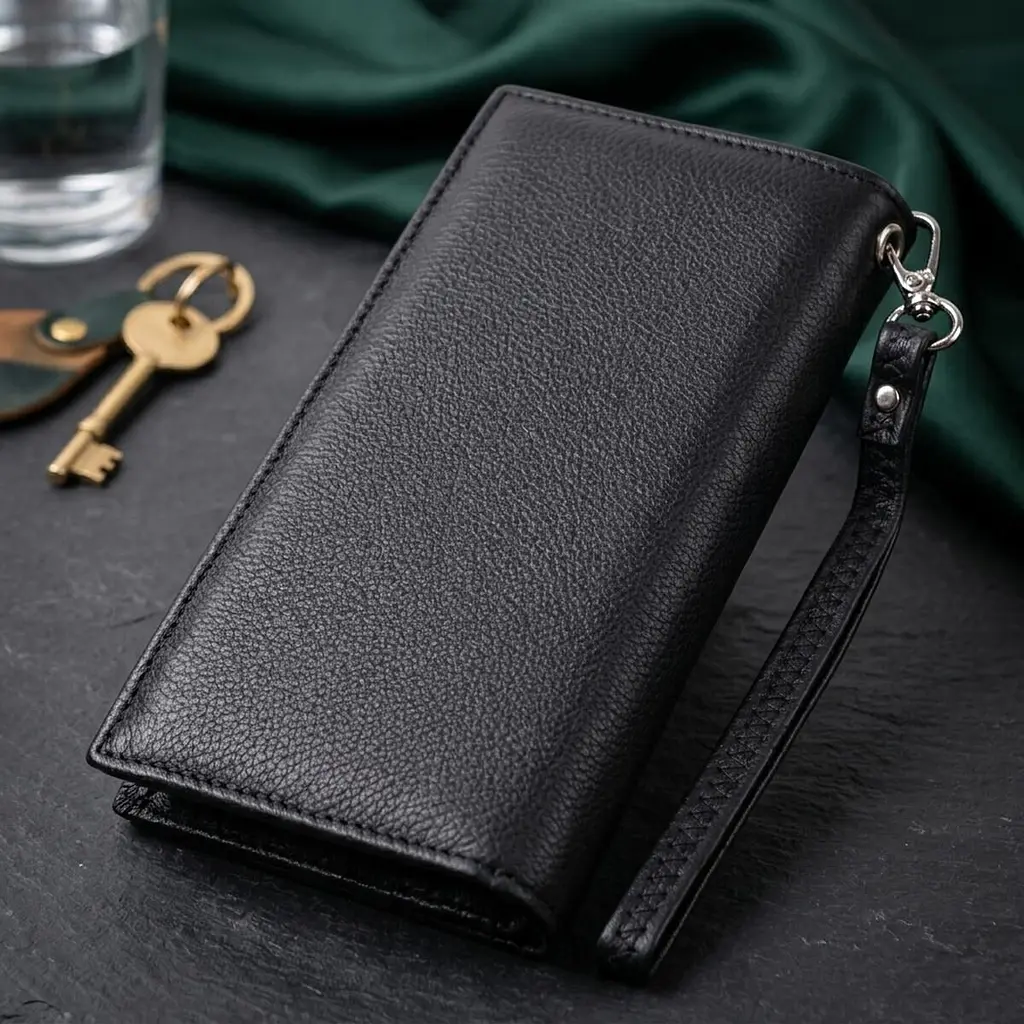 Вертикальний гаманець-клатч унісекс із натуральної шкіри ST Leather 22532 чорний - фото 4