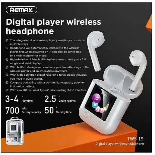 Навушники Bluetooth Remax Digital Player TWS-19 BT5.0 IPX4 - фото 2