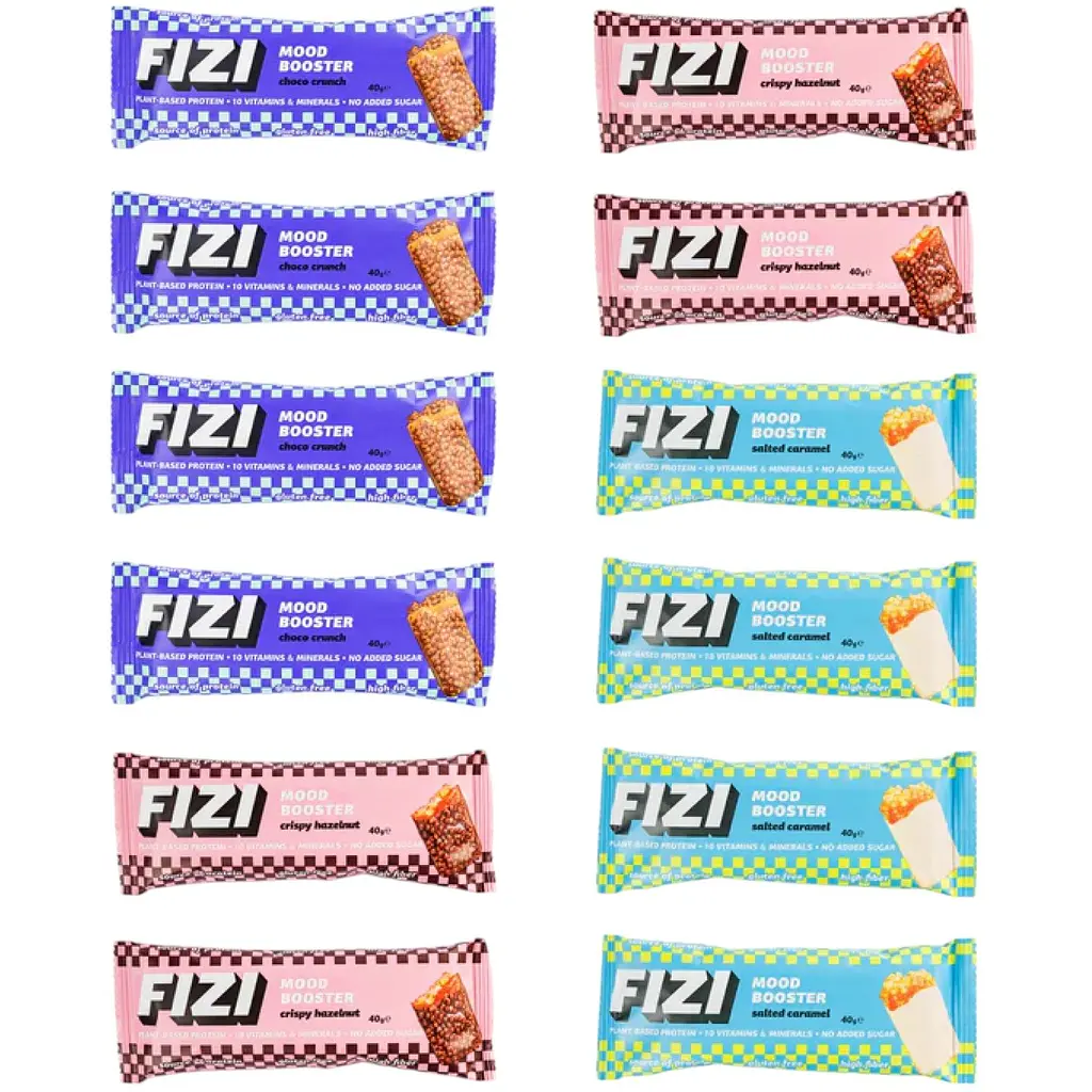 Набір веганських низькокалорійних батончиків Fizi Mood Booster Mix Box 480 г (12 шт. x 40 г) - фото 2