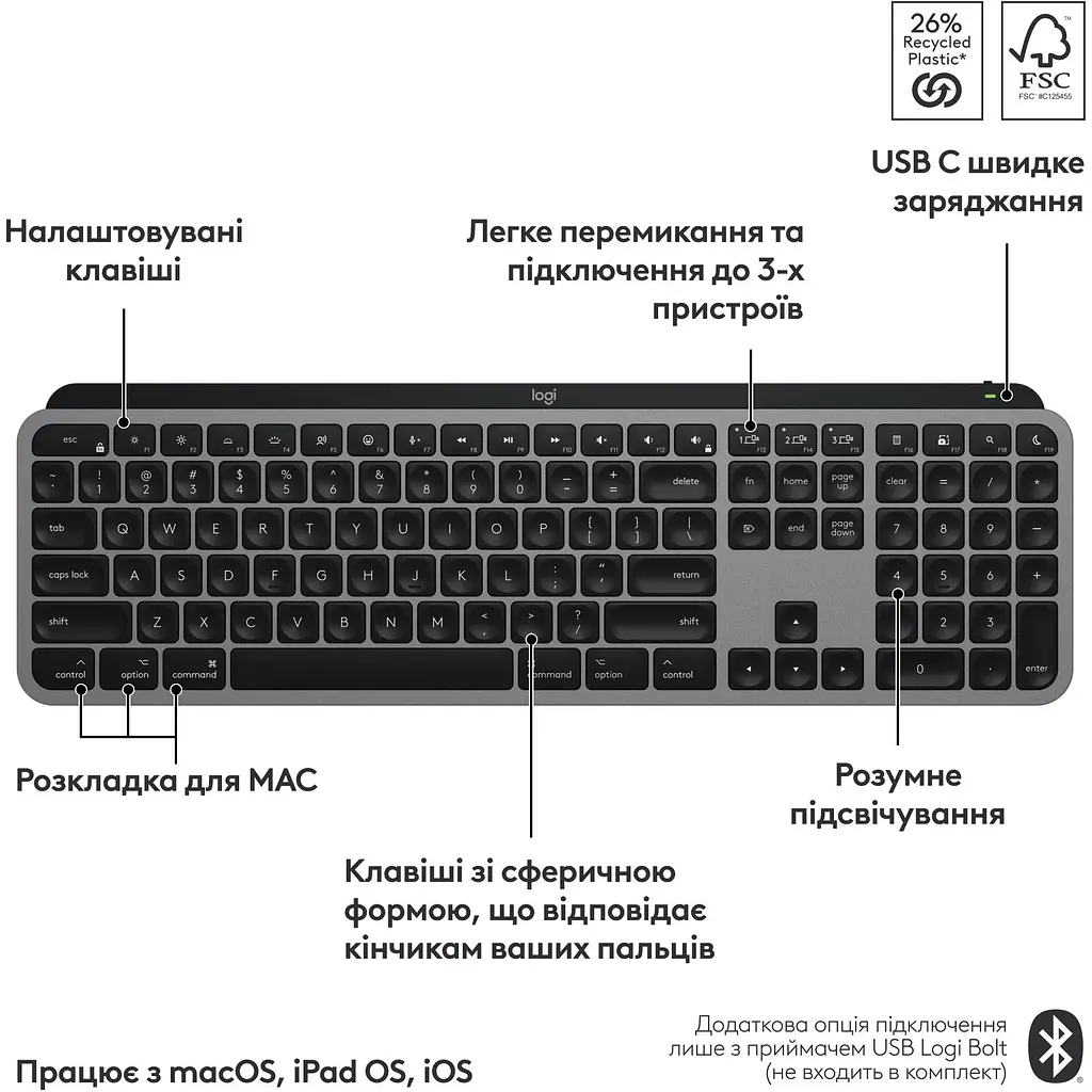 Клавіатура Logitech MX Keys S for Mac Space Grey (920-011637) [138844] - фото 9