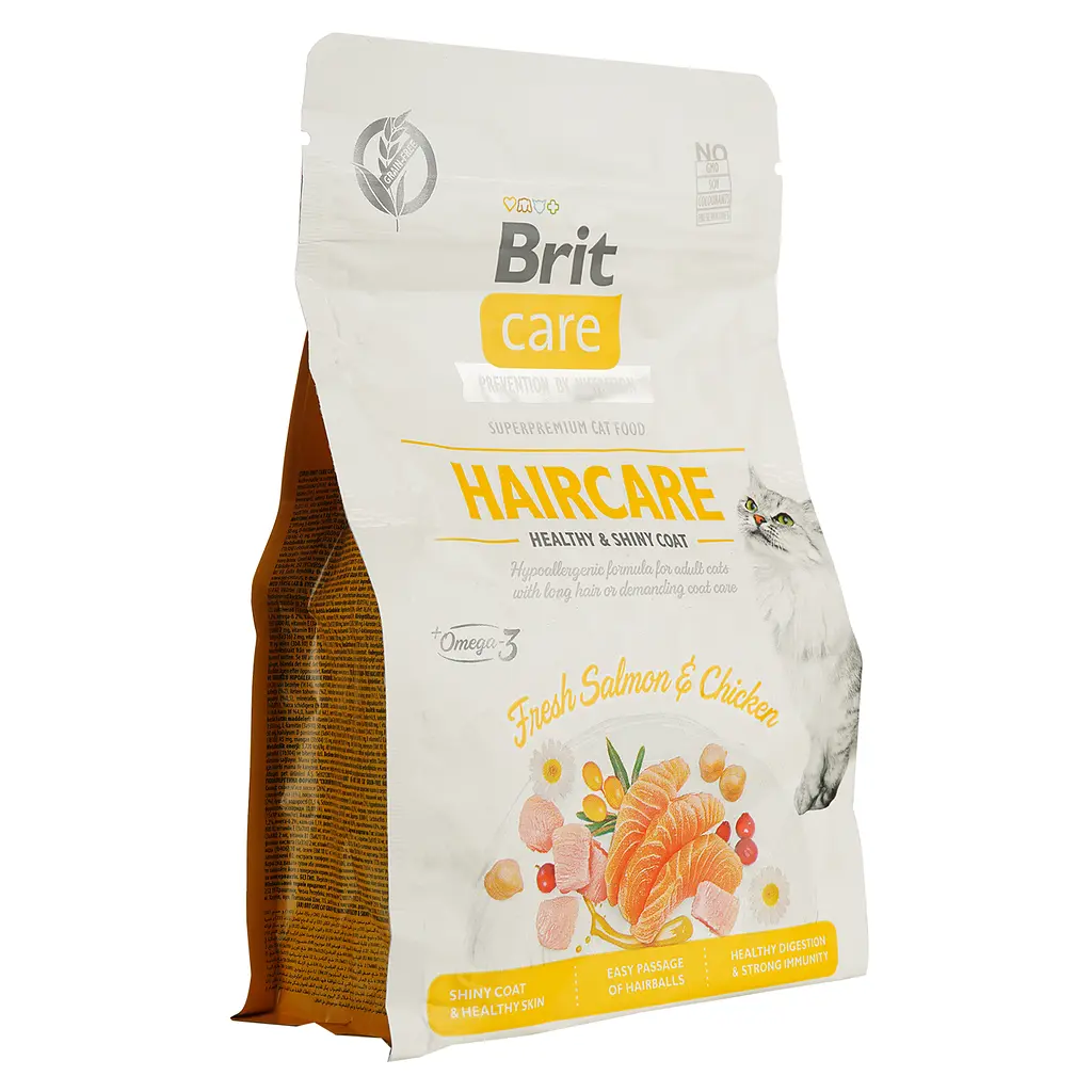 Сухий корм для котів Brit Care Cat GF Haircare Healthy&Shiny Coat догляд за шкірою та шерстю з лососем та куркою 0.4 кг - фото 3