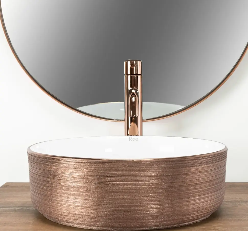 Раковина Rea Sami brush rose gold (REA-U3303) накладной - розовое золото - 36x36 - фото 3