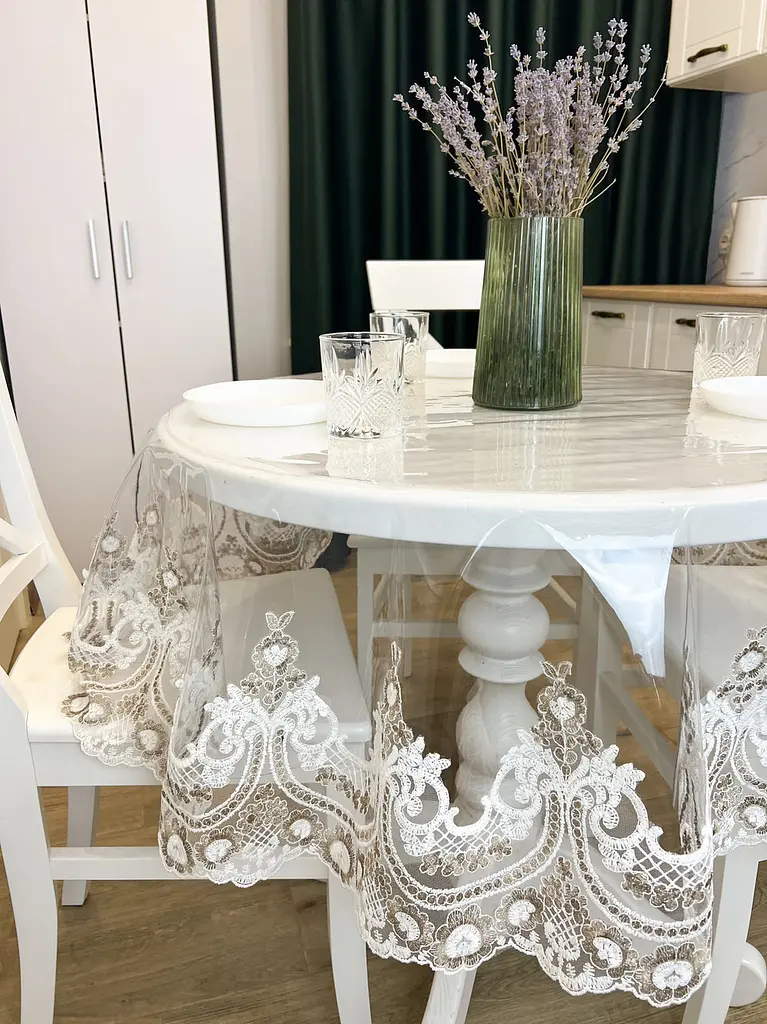 Силіконова скатертина з біло-кавовим мереживом Арка Elit 210х110 см - фото 10