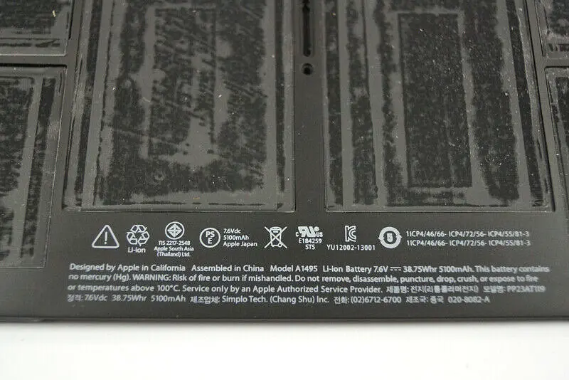 Акумулятор для ноутбука Apple A1495, 38.75Wh (5100 mAh), 6cell, 7.6V, Li-Po, чорний - фото 2