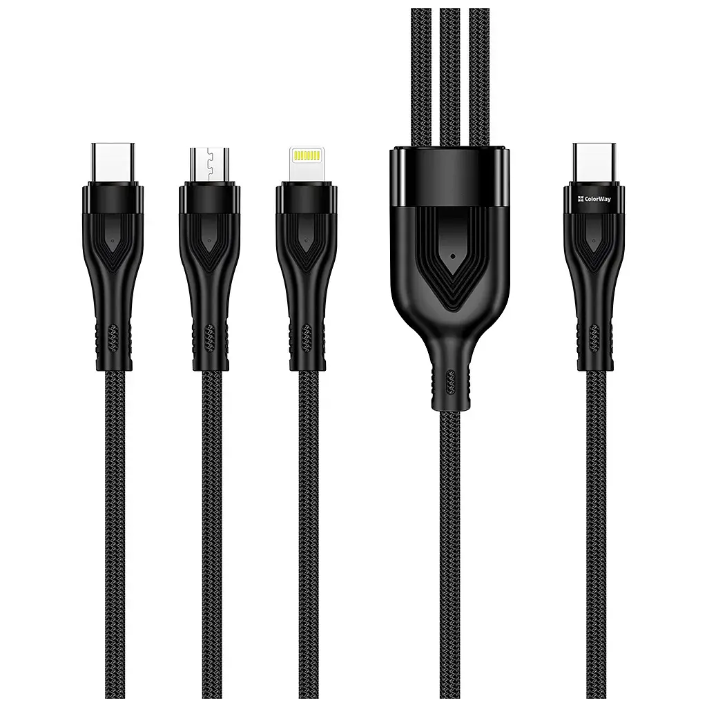 Дата кабель USB-C to Lightning + Micro 5P + USB-C 1.2m 3.0A (PD60W data) Black ColorWay (CW-CBPDU3060-BK) - фото 3
