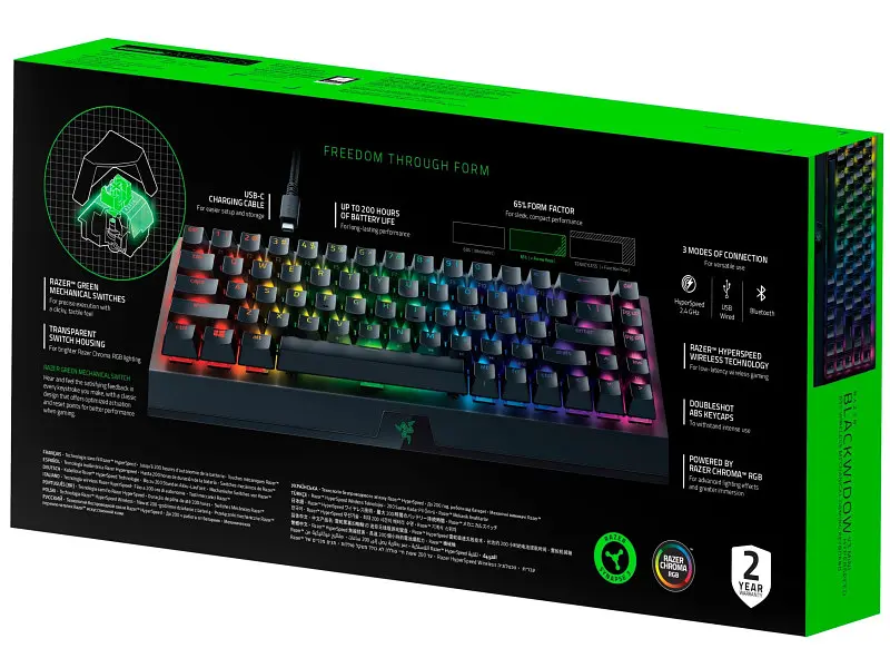 Клавіатура Razer BlackWidow V3 Mini HyperSpeed Green Phantom Ed. WL/BT/USB US RGB, Black (RZ03-03892000-R3M1) - фото 5