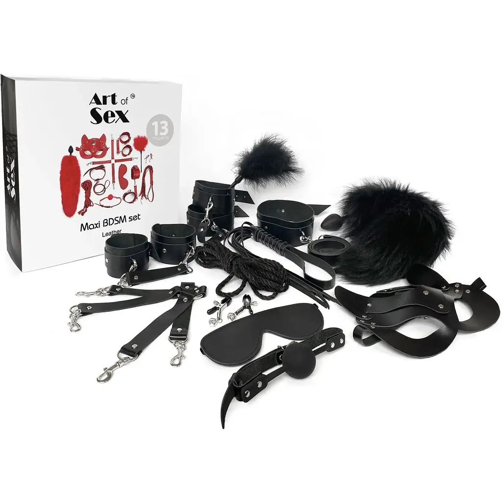 Набір Art of Sex - Maxi BDSM Set LeaTher, 13 предметів, натуральна шкіра, Чорний - фото 3