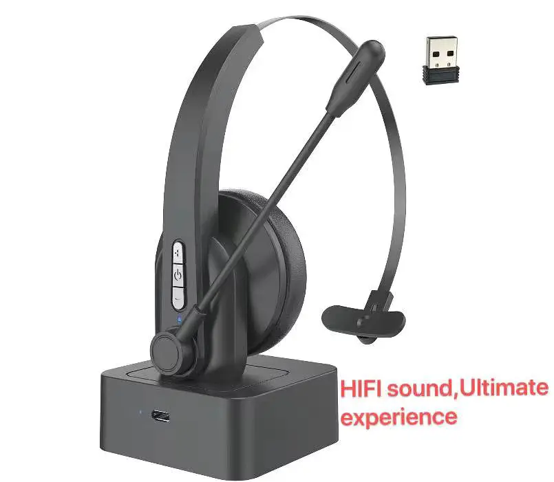 Бездротова Bluetooth-гарнітура Opptel BH63S з поворотним мікрофоном та USB-ресивером 2.4G (Чорний) - фото 7