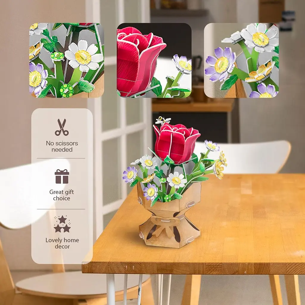 Трехмерная головоломка-конструктор Cubic Fun Flower Bouquet Rose Букет цветов Роза (W3301h) - фото 4
