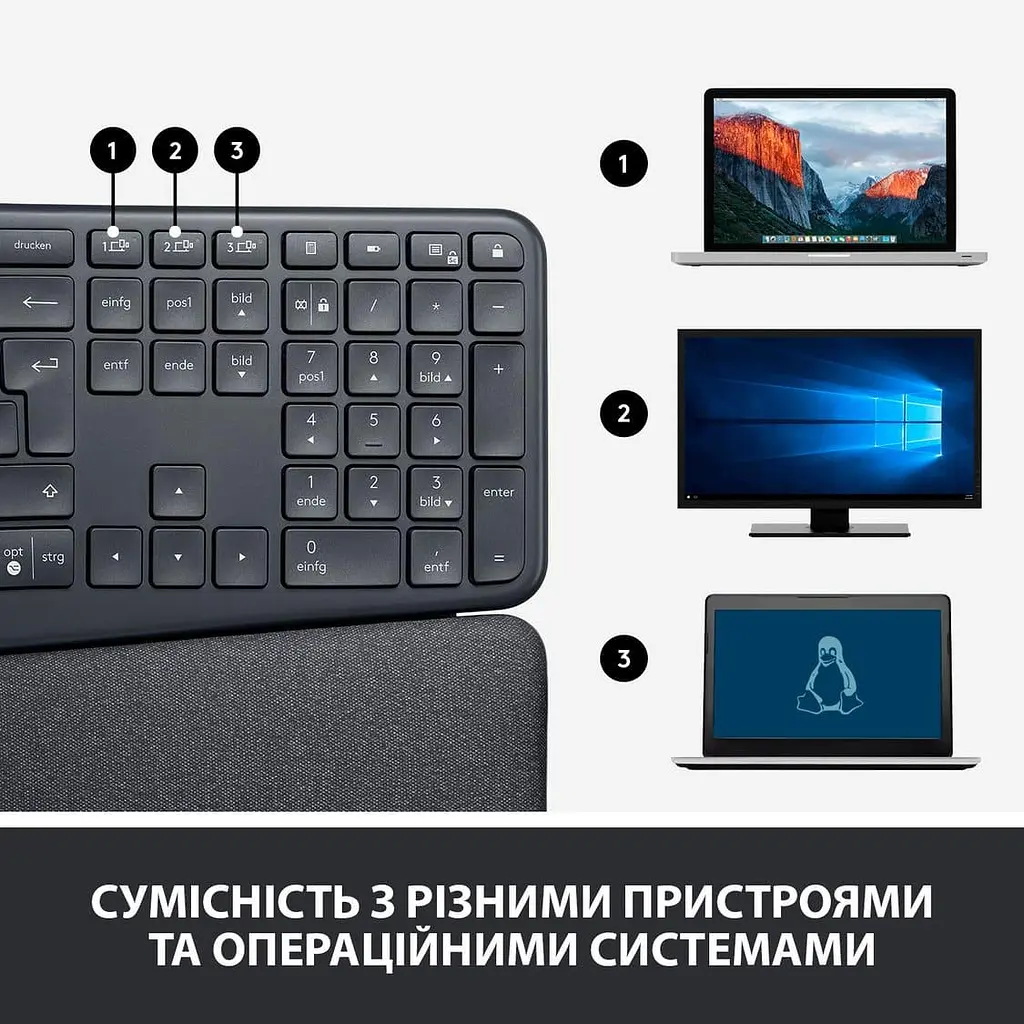 Клавіатура Logitech K860 ERGO Graphite (920-010108) - фото 9