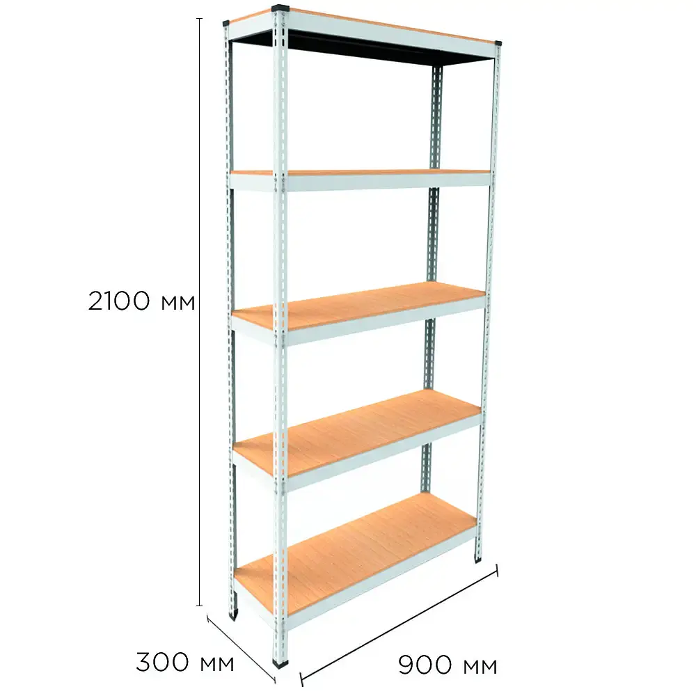 Металлический стеллаж Emby Light Series (размер 2100х900x300мм) 5 полок ДСП до 100кг Белый - фото 2