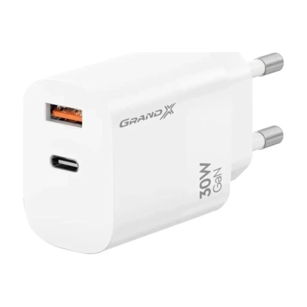 Зарядний пристрій Grand-X GaN 1xUSB-C + 1xUSB QC3.0 36W white (CH-360W) - фото 7