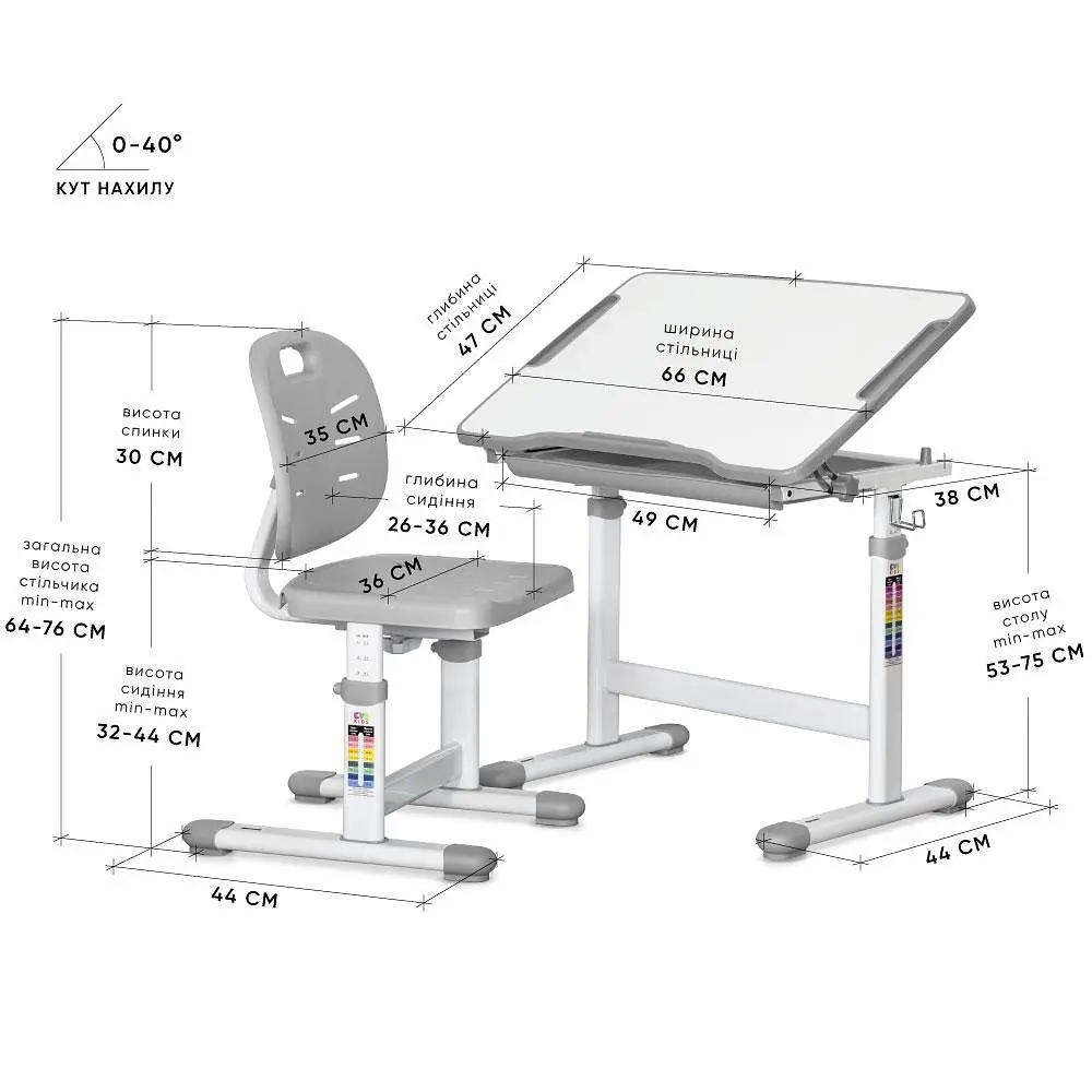 Комплект мебели Evo-kids Evo-06 Plus Grey: стол+стул (Evo-06 Plus G) - фото 2