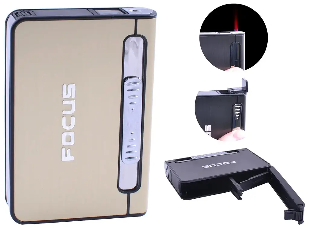 Портсигар на 12 сигарет із запальничкою турбо полум'я FOCUS №4939 Gold (11653) - фото 3