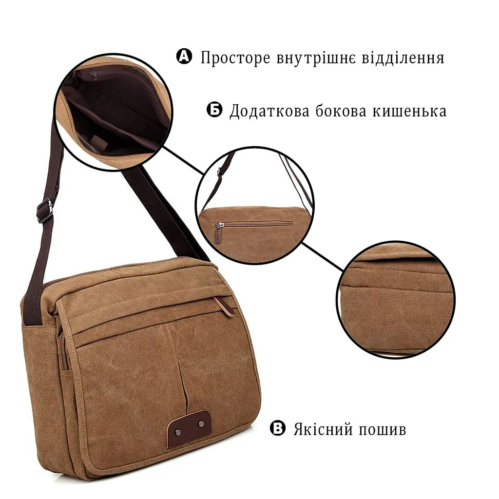 Сумка чоловіча 14445 текстильна Vintage коричнева - фото 7