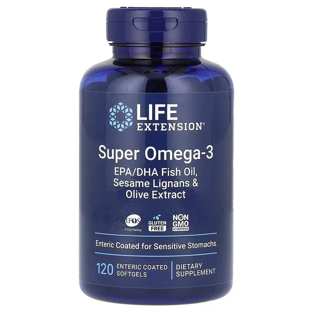 Омега-3 Life Extension Super Omega-3 Enteric Coated, 120 капсул для підтримки серця та мозку