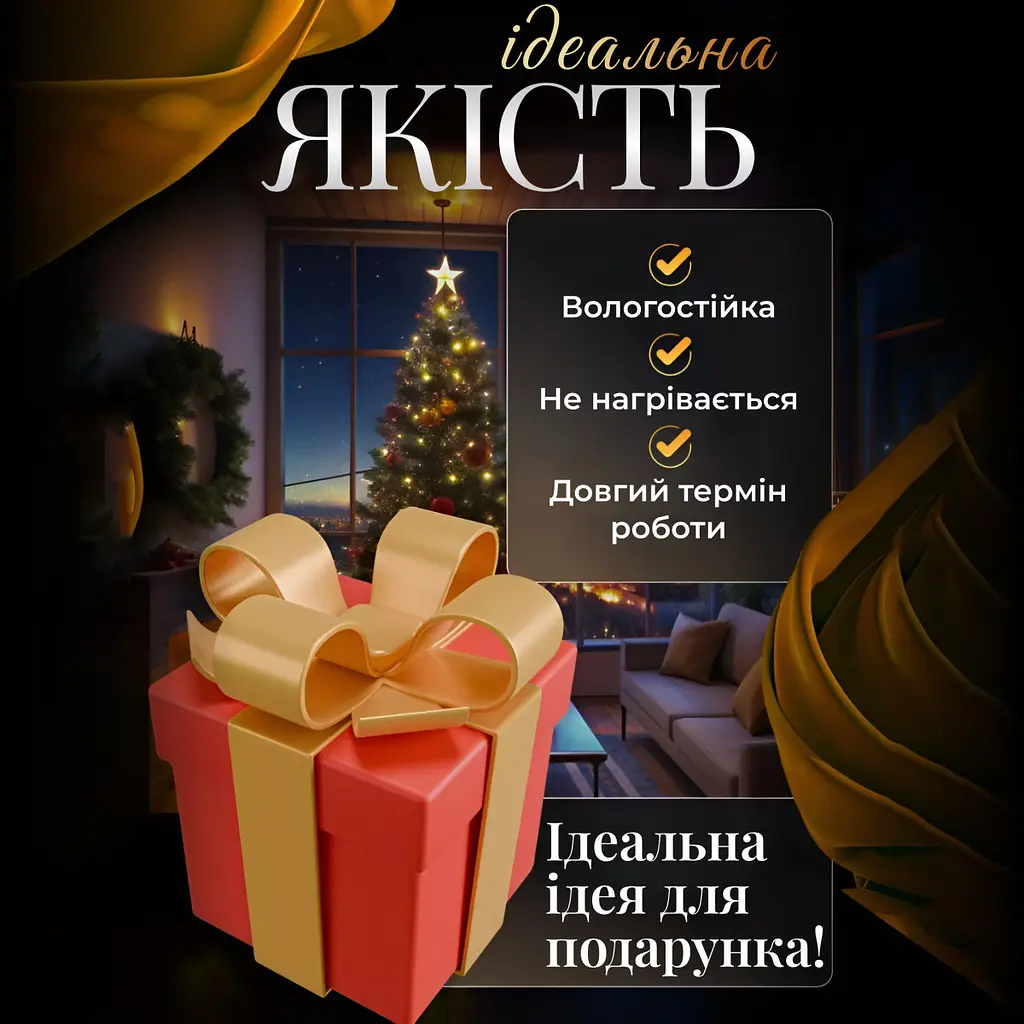 Гірлянда-штора Місяць та зірки розмір 3*0,9 м 12 фігур, жовтий GarlandoPro WYF11Y - фото 3