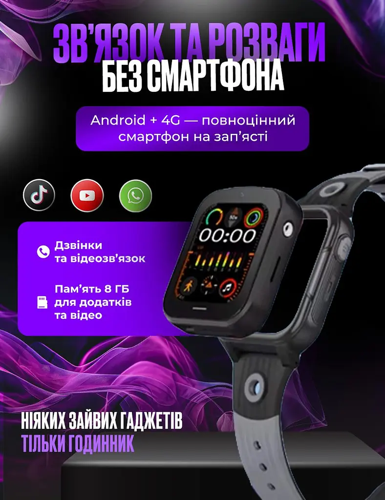 Дитячий смарт годинник D38 з SIM картою, GPS, прослуховуванням, відеодзвінком,  4G  Play Market, Операційна система Android OS чорний - фото 3