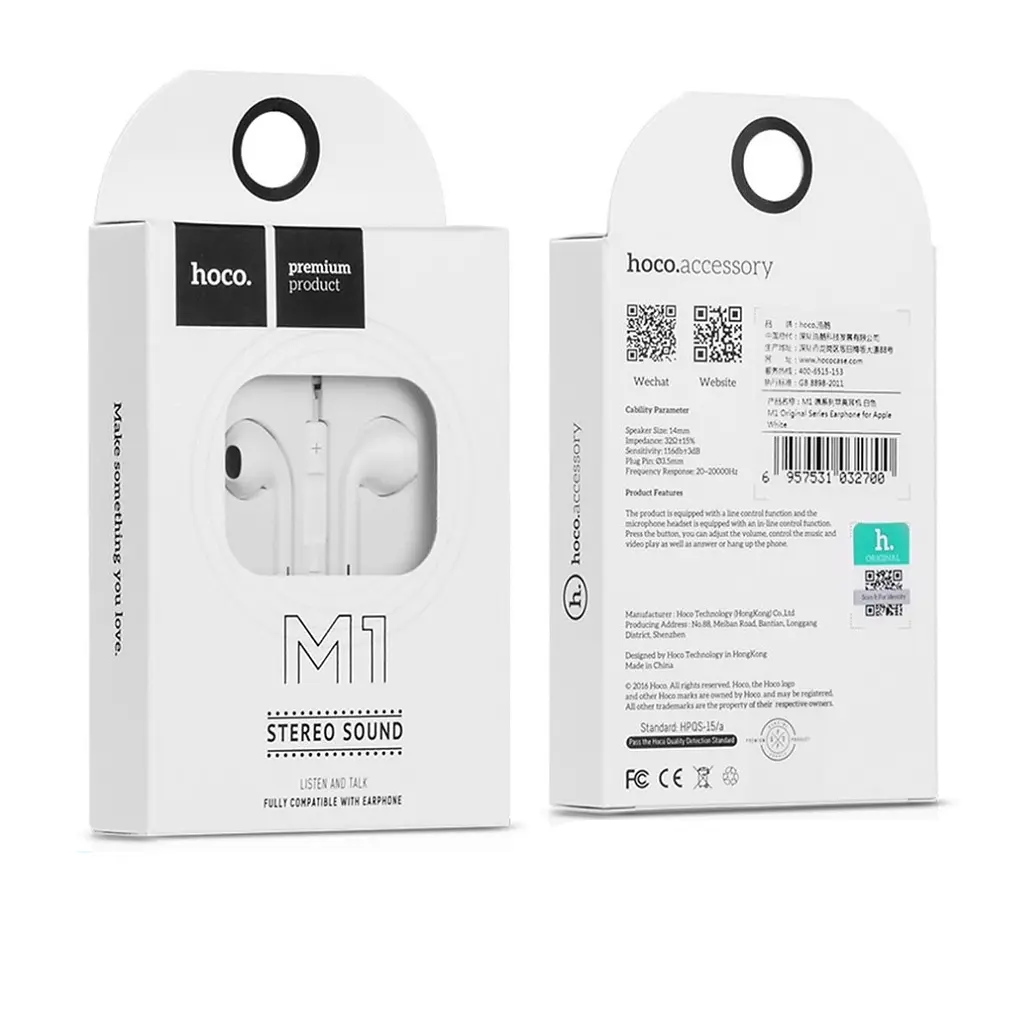Навушники Hoco M1 original series Earphone for Apple White - фото 2