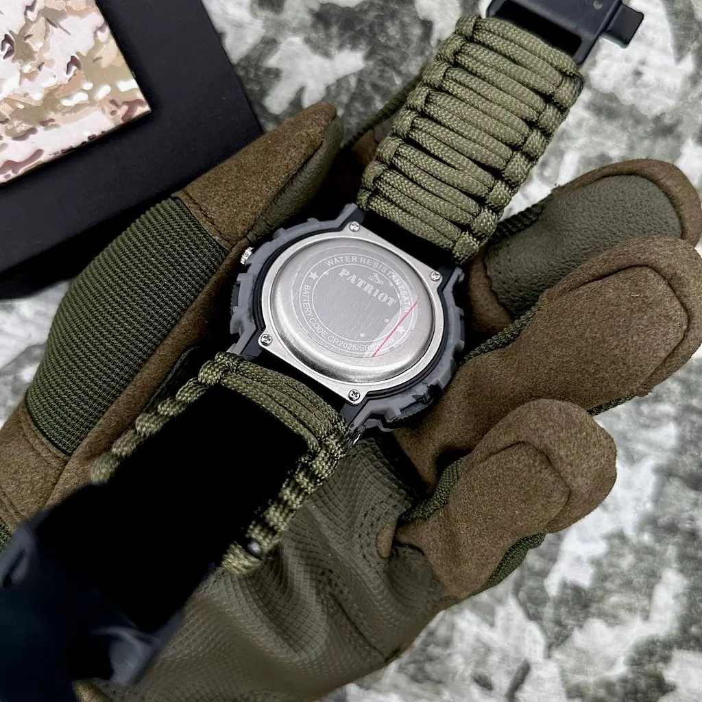 Наручные часы мужские 005CMGYSU ЗСУ Серый камуфляж Паракордный ремешок Army Green + Коробка Patriot acs0031041 - фото 5
