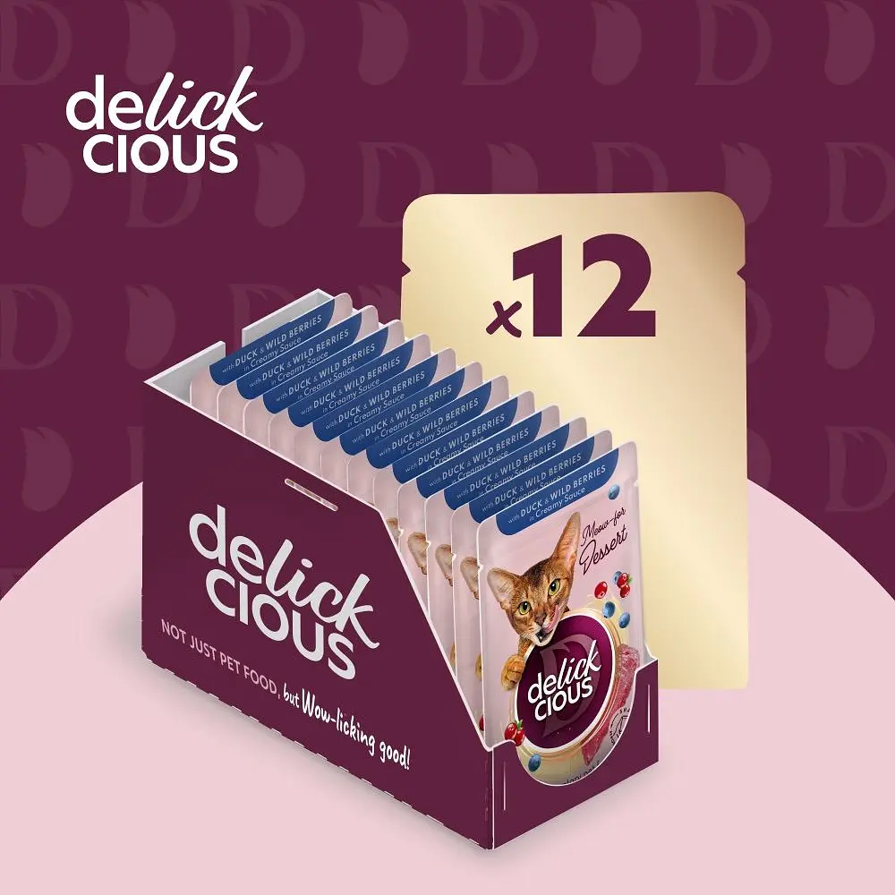 Влажный корм для кошек Delickcious Хлопья с уткой и лесными ягодами в сливочном соусе 85 г - фото 6