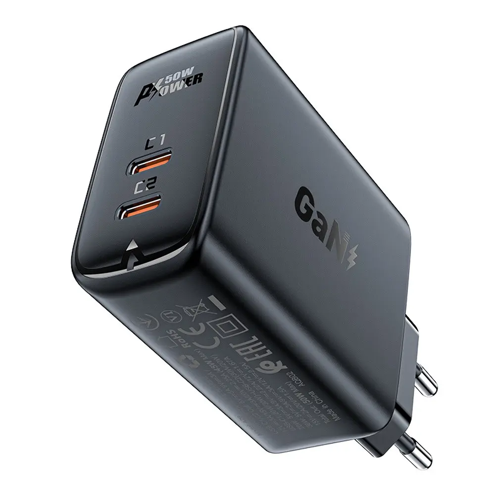 Мережевий зарядний пристрій Acefast A29 2 Type-C QC PD 50W чорний - фото 4