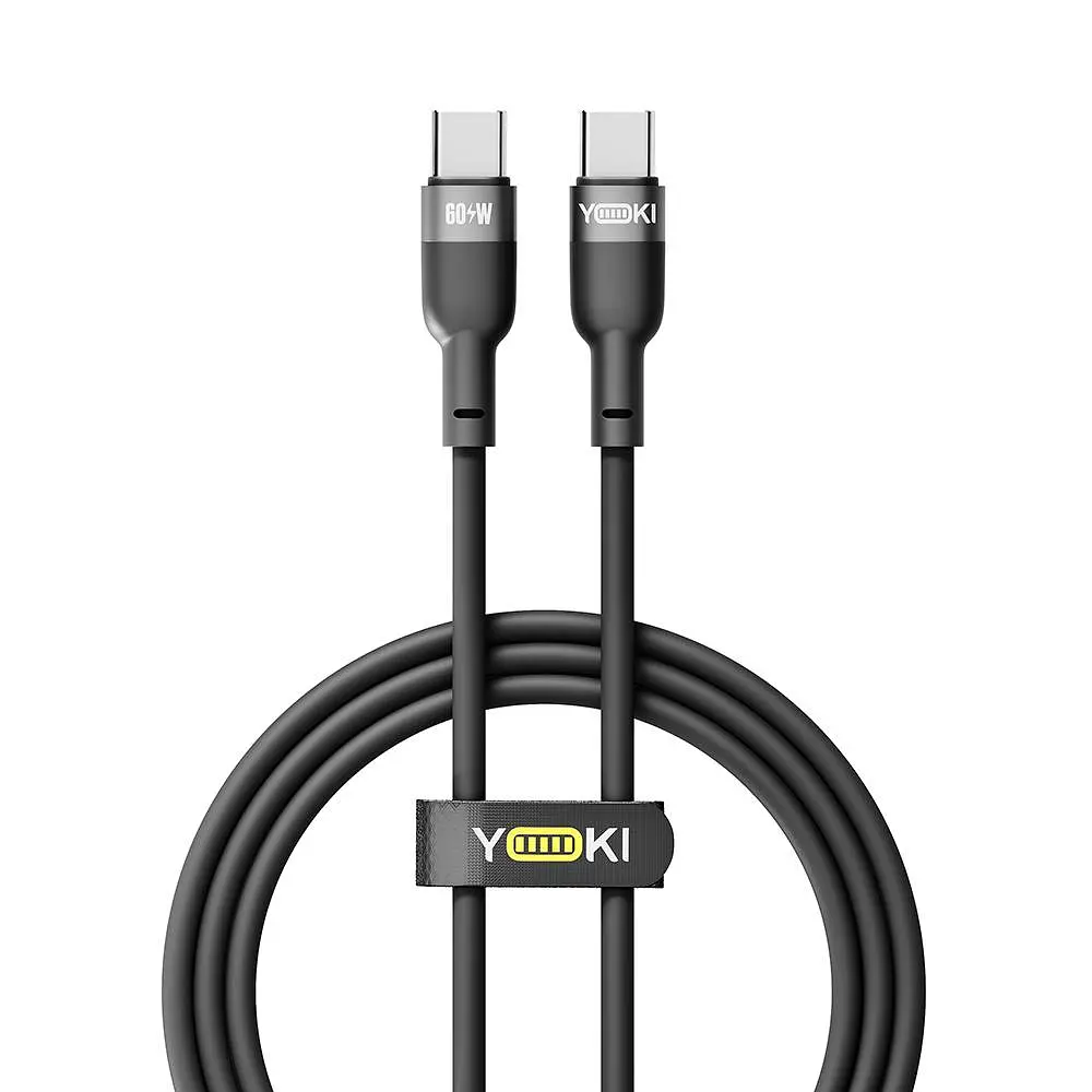 Кабель для заряджання та обміну даними USB Yoki YK-SI50 SILICONE Series Type-C to Type-C 60W 3A/20V 1.2 м Чорний