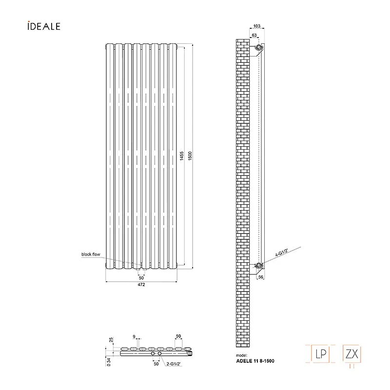 Радіатор дизайнерський Ideale Adele 11 8/1500/472 антрацит, Антрацит - фото 3