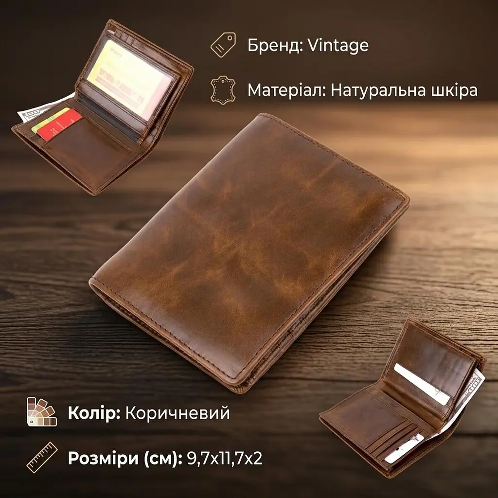 Портмоне унісекс 20432 Vintage коричневе - фото 3