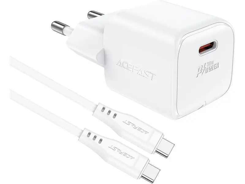 Мережевий зарядний пристрій Acefast A77 Mini PD30W GaN + кабель USB-C Set C3-03 White (6974316282853) - фото 3