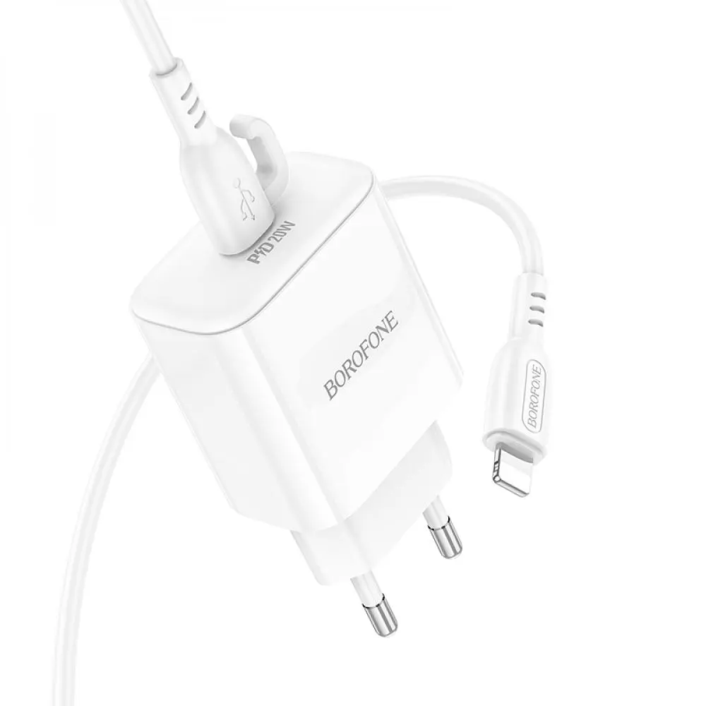 Комплект зарядного пристрою Borofone BA81A 1 Type-C PD20W Type-C to Lightning iOS White - фото 6