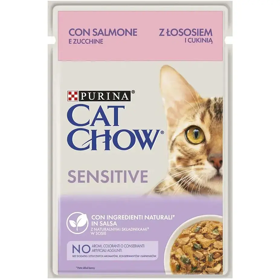 Вологий корм Purina Cat Chow Sensitive для кішок із чутливим травленням із лососем та цукіні 85 г