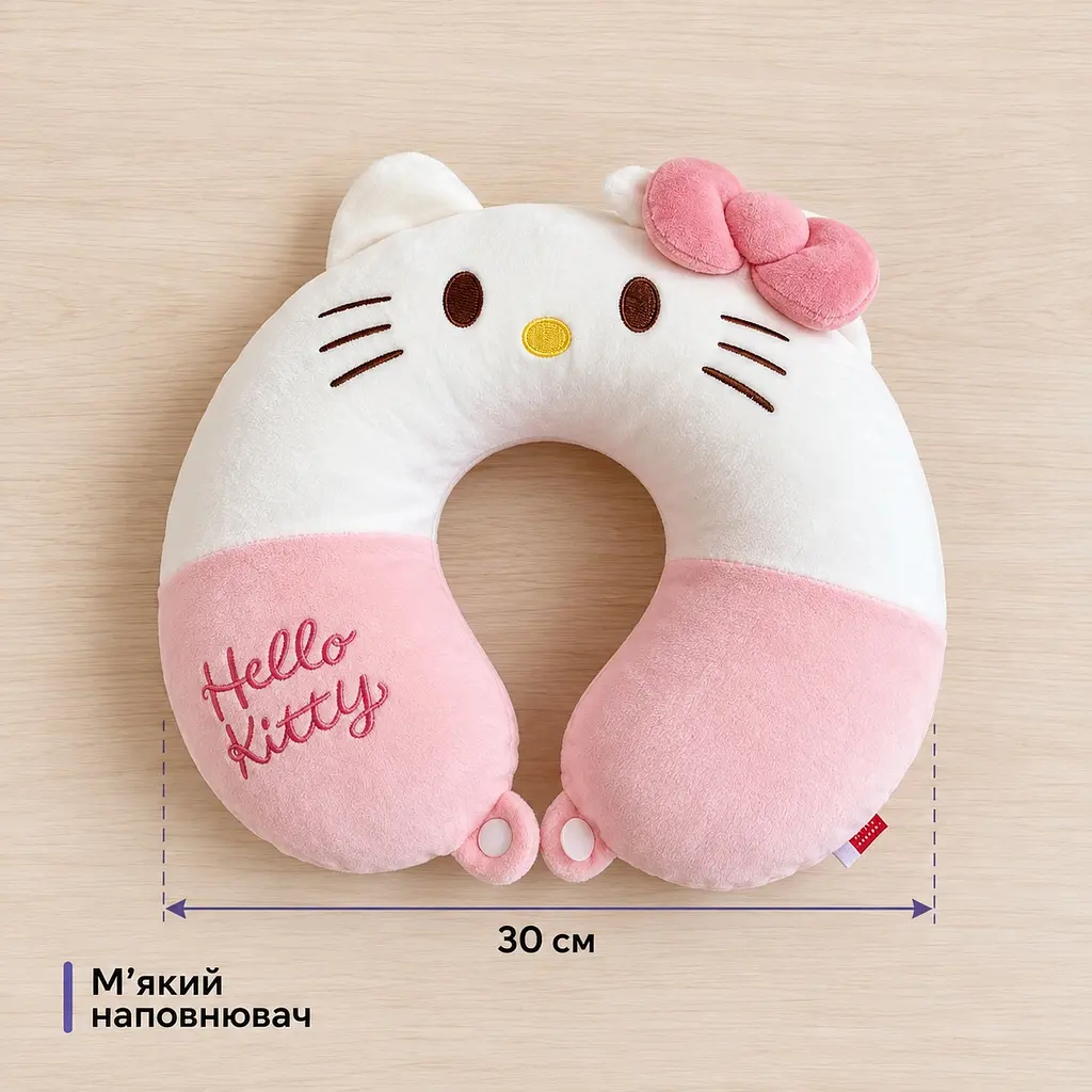 Подушка для шиї U-подібна Hello Kitty, дорожня для авто, офісу та сну - фото 4