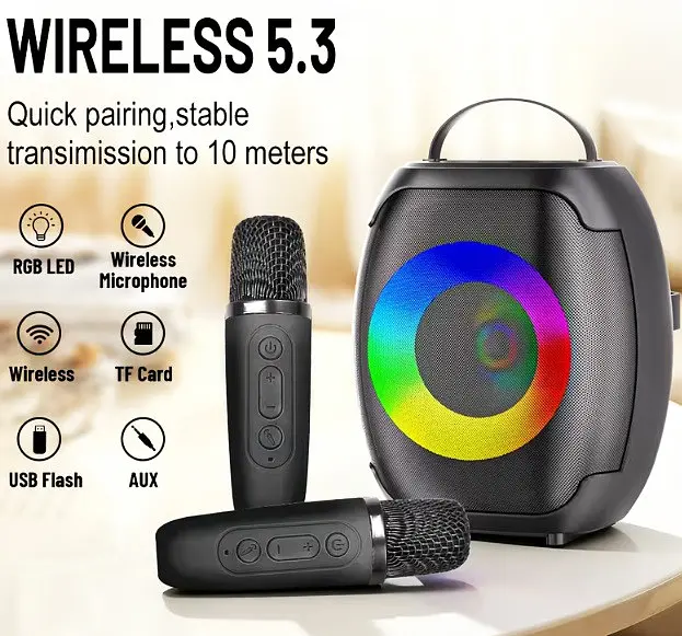 Портативная Bluetooth колонка ZQS-W4107 блютуз акустическая система  с двумя беспроводными микрофонами - фото 2