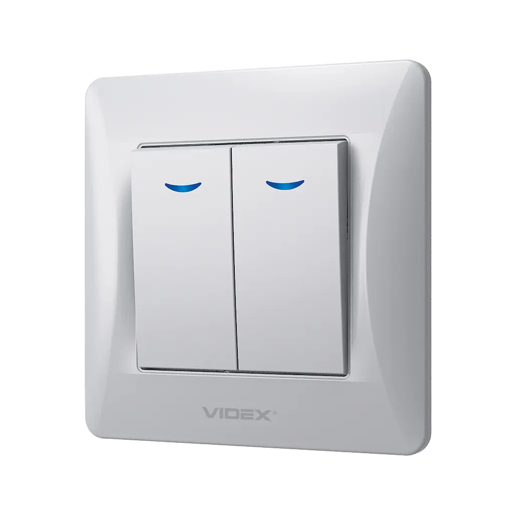 Вимикач двоклавішний з підсвіткою срібний шовк VIDEX BINERA VIDEX (24895-000) - фото 3