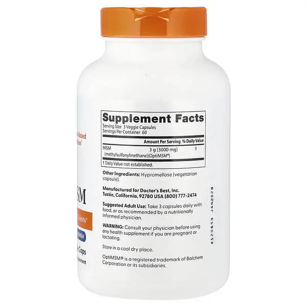 MSM (Сірка) MSM with OptiMSM 3000 mg 180 капсул Doctor's Best vit0006628 - фото 2